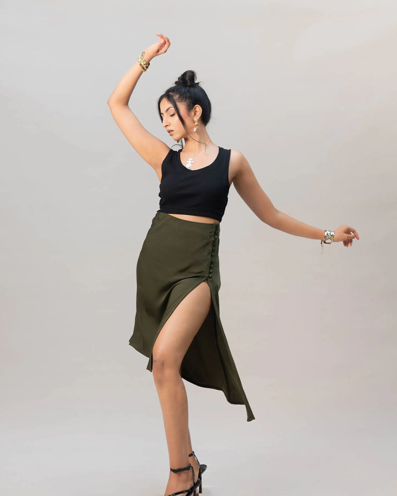 Rogue Muse Asymmetric Silk Satin Skirt - Villionaire
